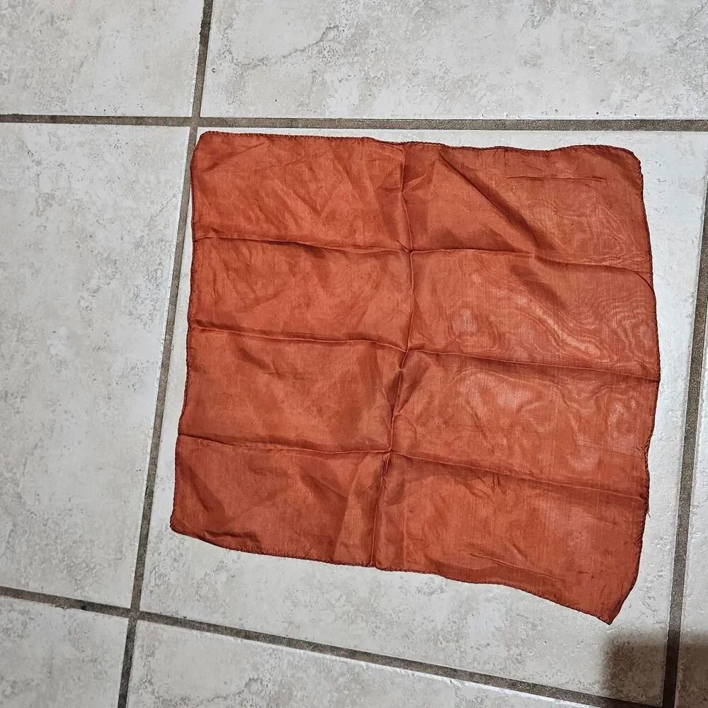 vintage boho cottagecore burnt orange square scarf rolled edges